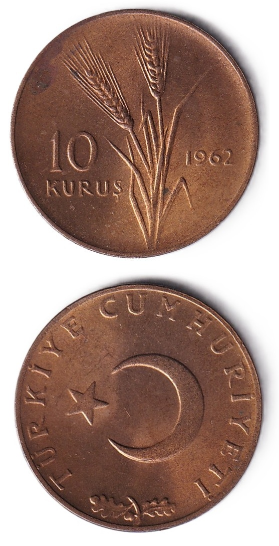 1958-1980 Dönemi Madeni ParalarıTürkiye, 10 Kuruş (1962) ÇİL Eski Madeni Para