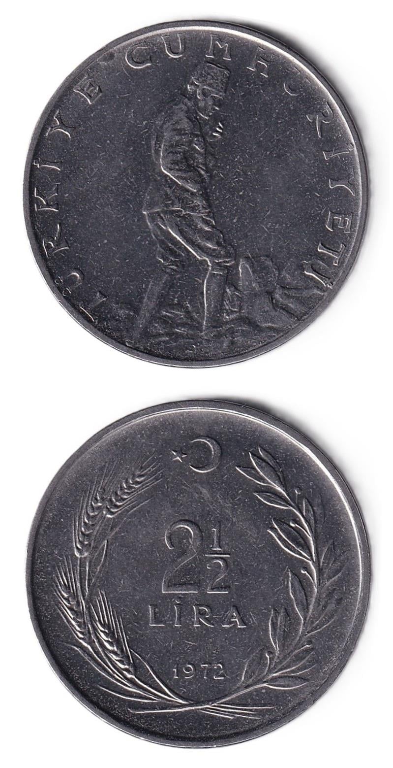 1958-1980 Dönemi Madeni ParalarıTürkiye, 2 1/2 Lira (1972) ÇİL Eski Madeni Para