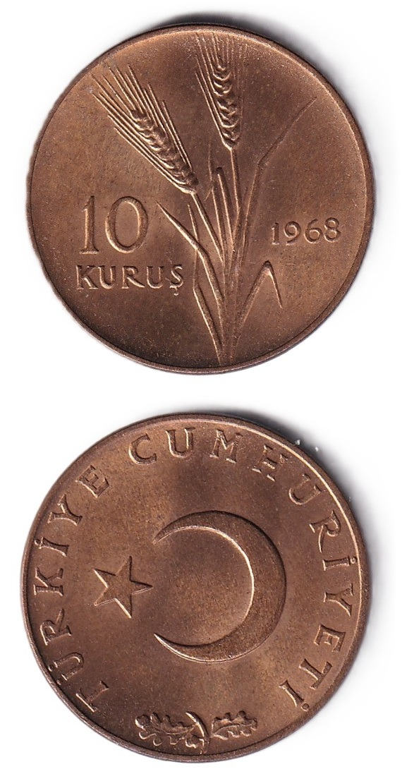 1958-1980 Dönemi Madeni ParalarıTürkiye, 10 Kuruş (1968) ÇİL Eski Madeni Para