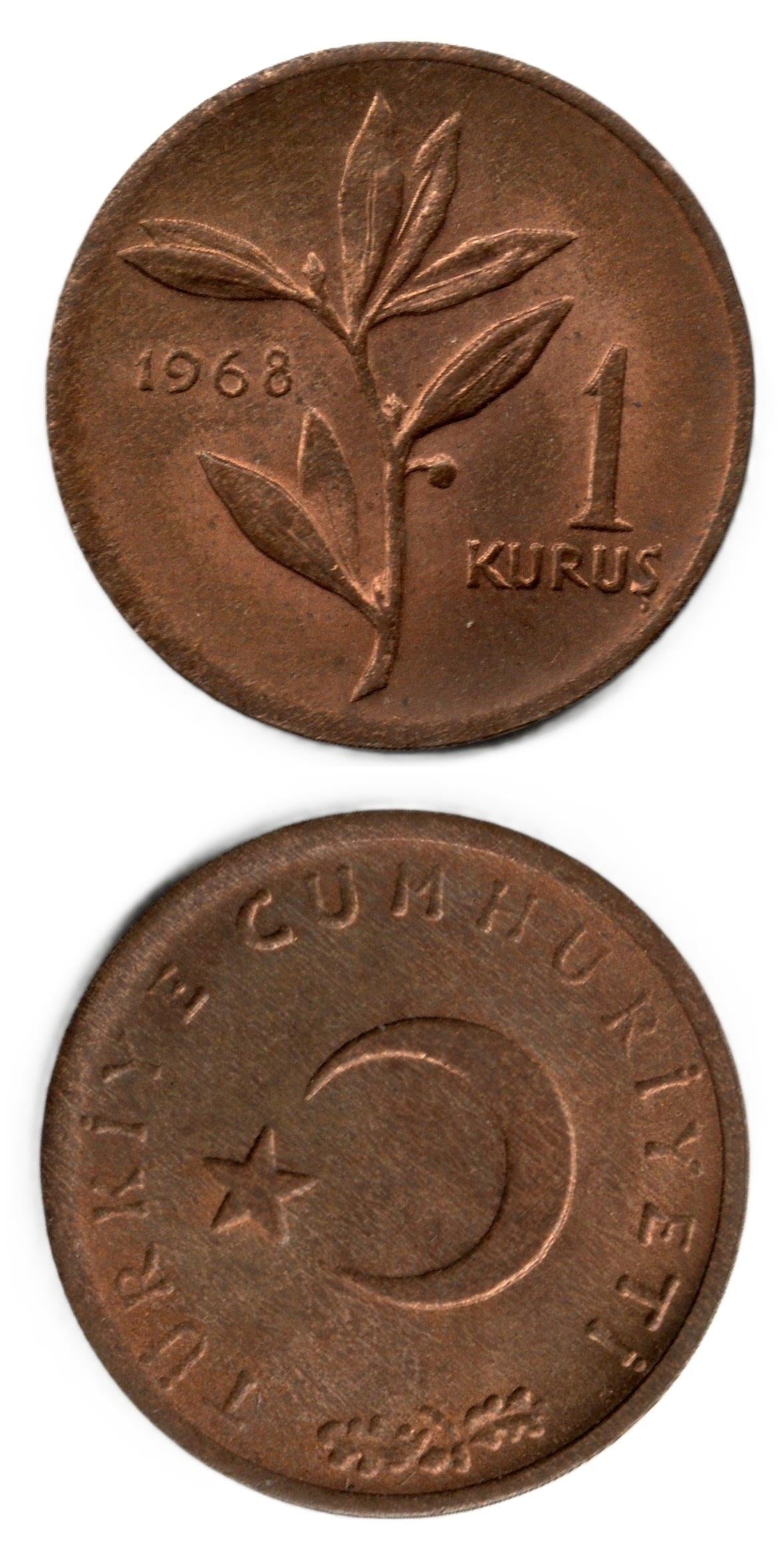 1958-1980 Dönemi Madeni ParalarıTürkiye, 1 Kuruş (1968) ÇİL Eski Madeni Para