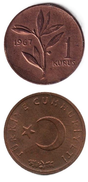 1958-1980 Dönemi Madeni ParalarıTürkiye, 1 Kuruş (1967) ÇİL Eski Madeni Para