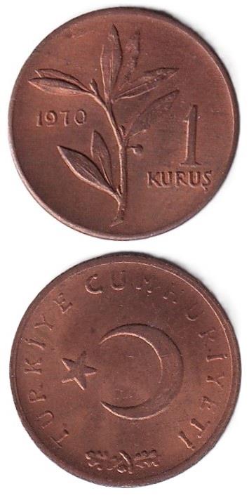 1958-1980 Dönemi Madeni ParalarıTürkiye, 1 Kuruş (1970) ÇİL Eski Madeni Para