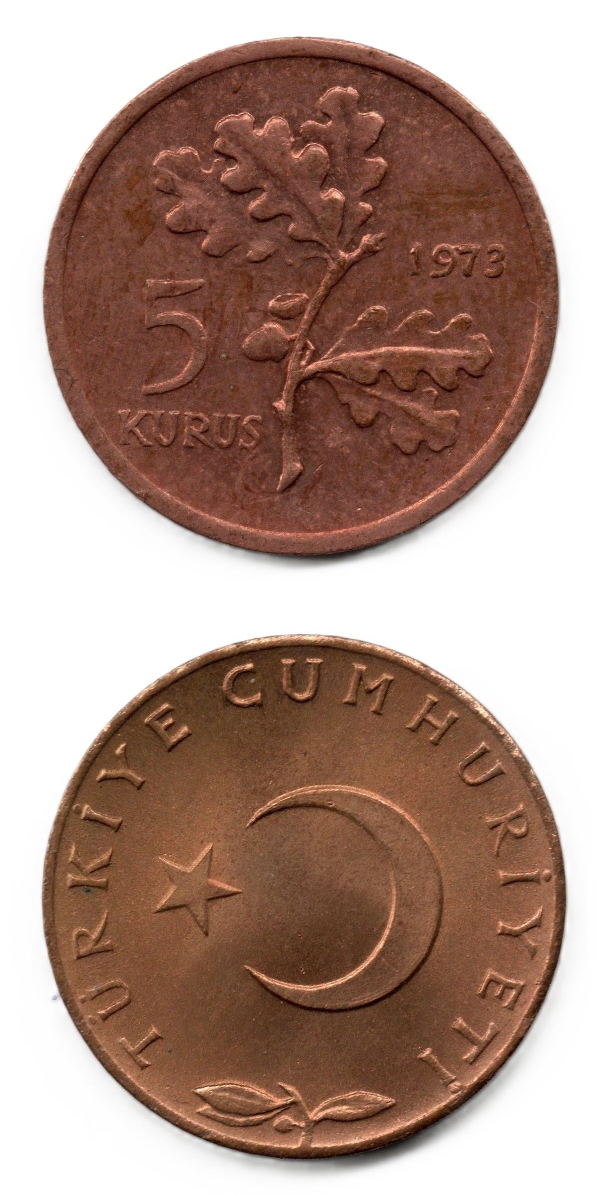 1958-1980 Dönemi Madeni ParalarıTürkiye, 5 Kuruş (1973) ÇİL Eski Madeni Para