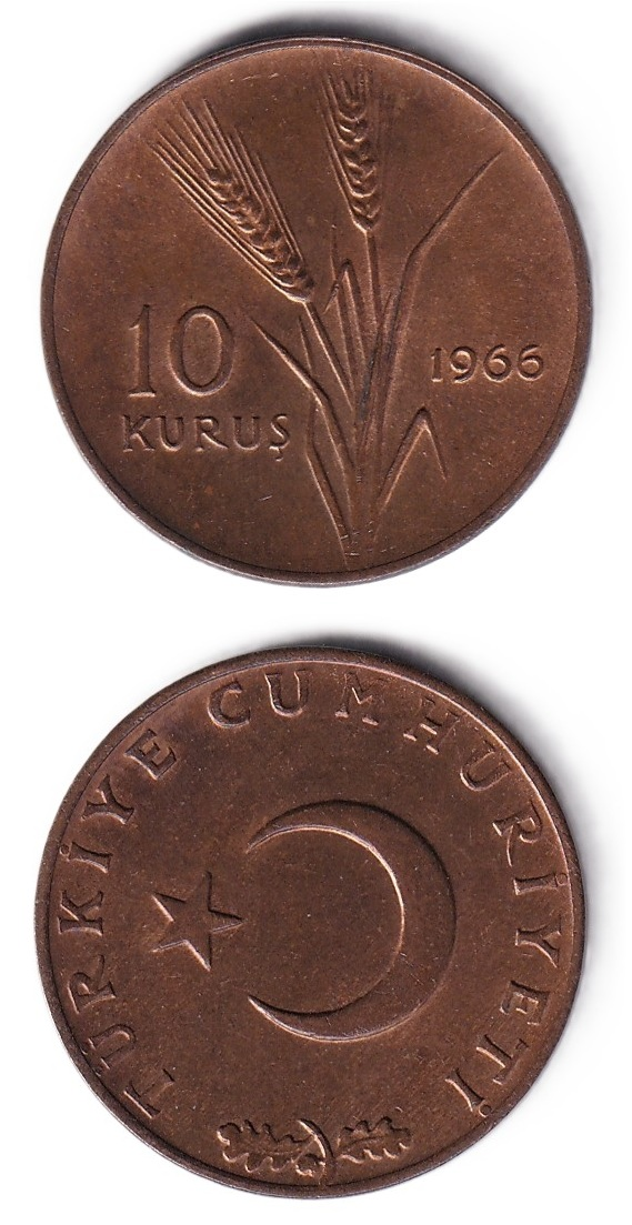 1958-1980 Dönemi Madeni ParalarıTürkiye, 10 Kuruş (1966) ÇİL Eski Madeni Para