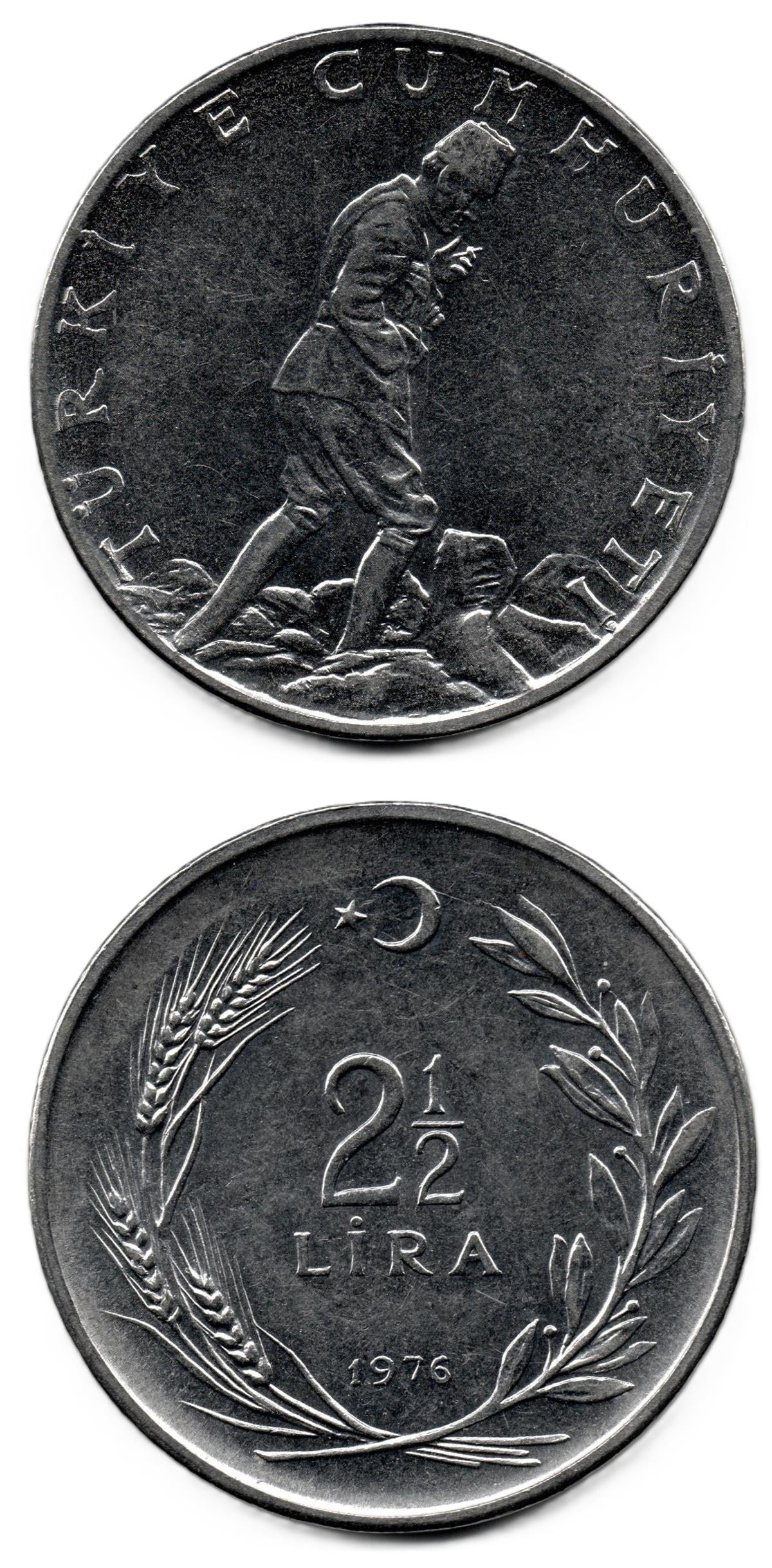 1958-1980 Dönemi Madeni ParalarıTürkiye, 2 1/2 Lira (1976) ÇİL Eski Madeni Para