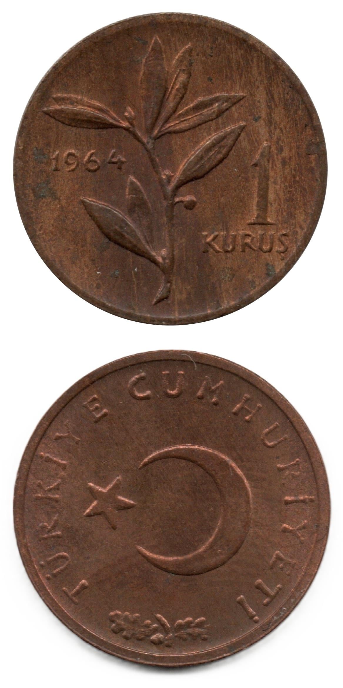 1958-1980 Dönemi Madeni ParalarıTürkiye, 1 Kuruş (1964) ÇİL Eski Madeni Para