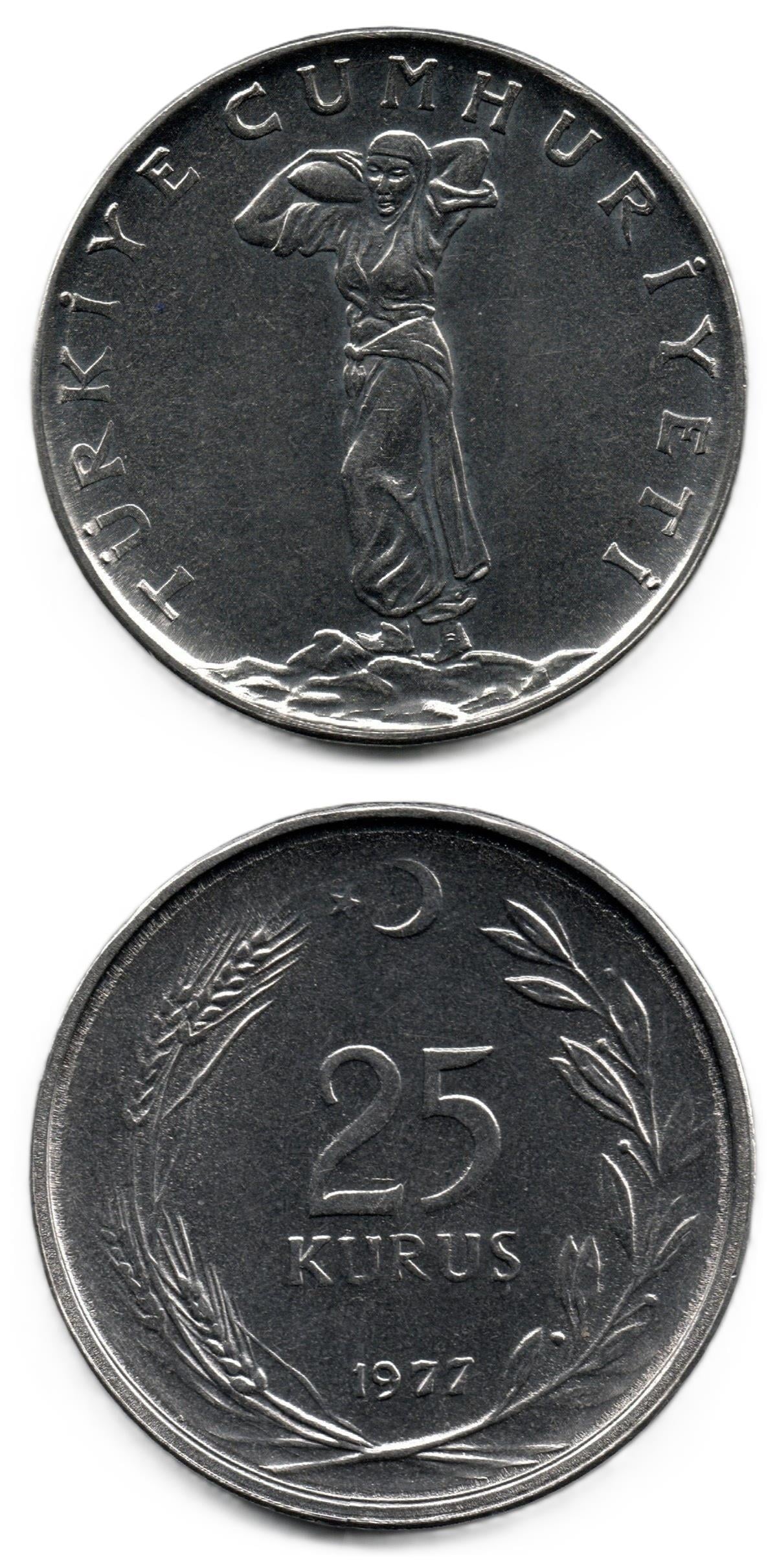 1958-1980 Dönemi Madeni ParalarıTürkiye, 25 Kuruş (1977) ÇİL Eski Madeni Para
