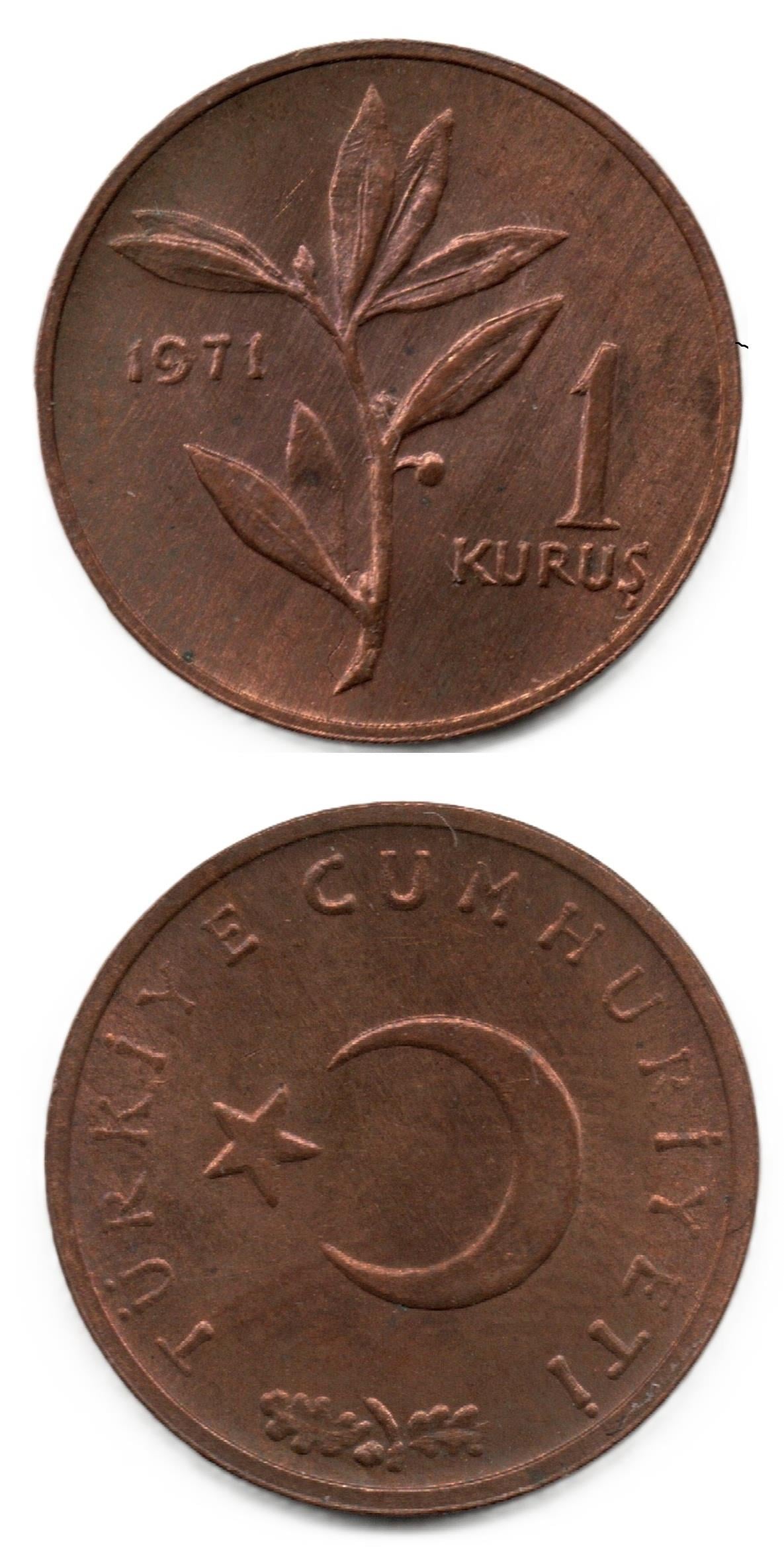1958-1980 Dönemi Madeni ParalarıTürkiye, 1 Kuruş (1971) ÇİL Eski Madeni Para