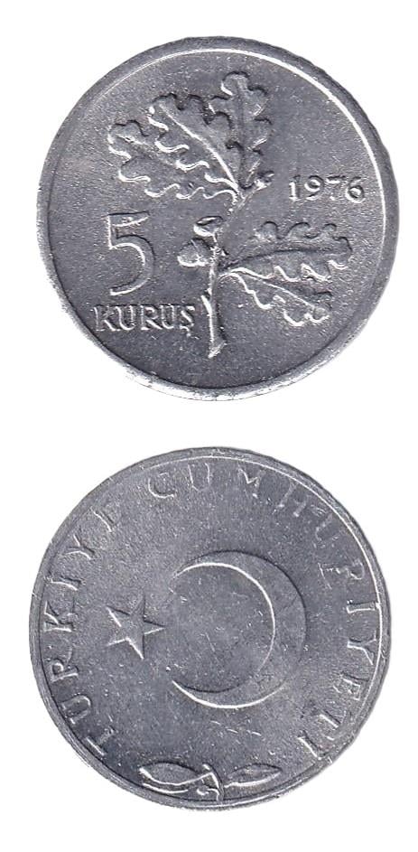 1958-1980 Dönemi Madeni ParalarıTürkiye, 5 Kuruş (1976) ÇİL Eski Madeni Para