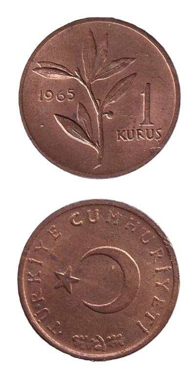 1958-1980 Dönemi Madeni ParalarıTürkiye, 1 Kuruş (1965) ÇİL Eski Madeni Para