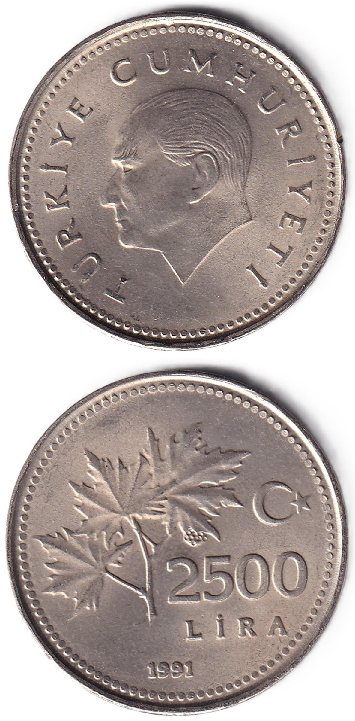 1981-2004 Dönemi Madeni Paraları2.500 Lira (1991) ÇİL Eski Madeni Para