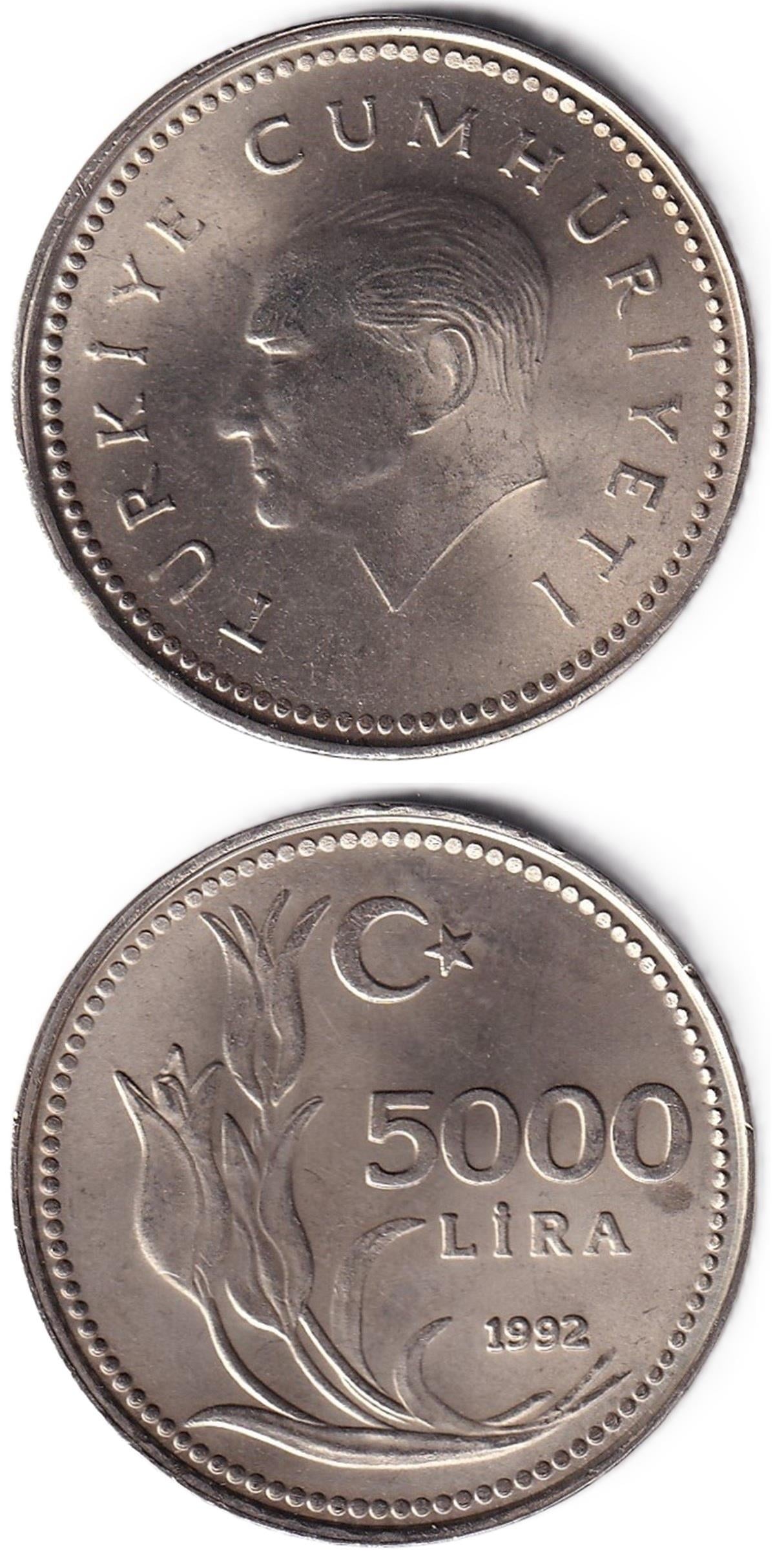 1981-2004 Dönemi Madeni Paraları5.000 Lira (1992) ÇİL Eski Madeni Para