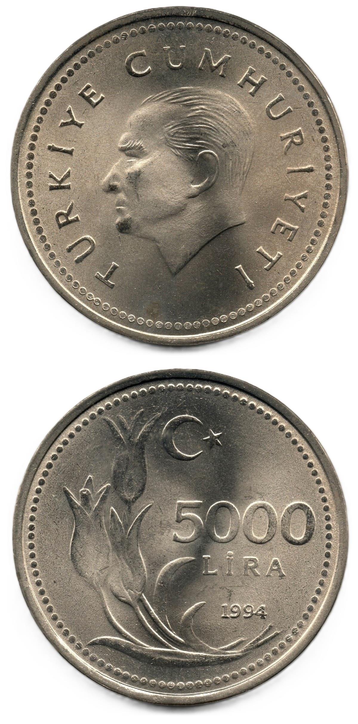 1981-2004 Dönemi Madeni Paraları5.000 Lira (1994) ÇİL Eski Madeni Para