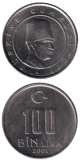 1981-2004 Dönemi Madeni ParalarıTürkiye, 100.000 Lira (2001) ÇİL Eski Madeni Para