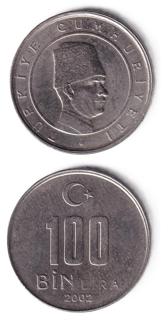 1981-2004 Dönemi Madeni ParalarıTürkiye, 100.000 Lira (2002) ÇİL Eski Madeni Para