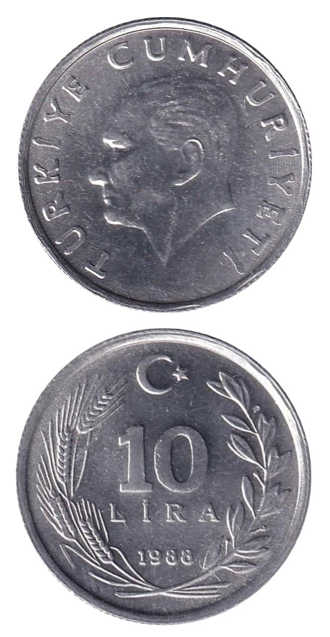 1981-2004 Dönemi Madeni ParalarıTürkiye, 10 Lira (1988) ÇİL Eski Madeni Para