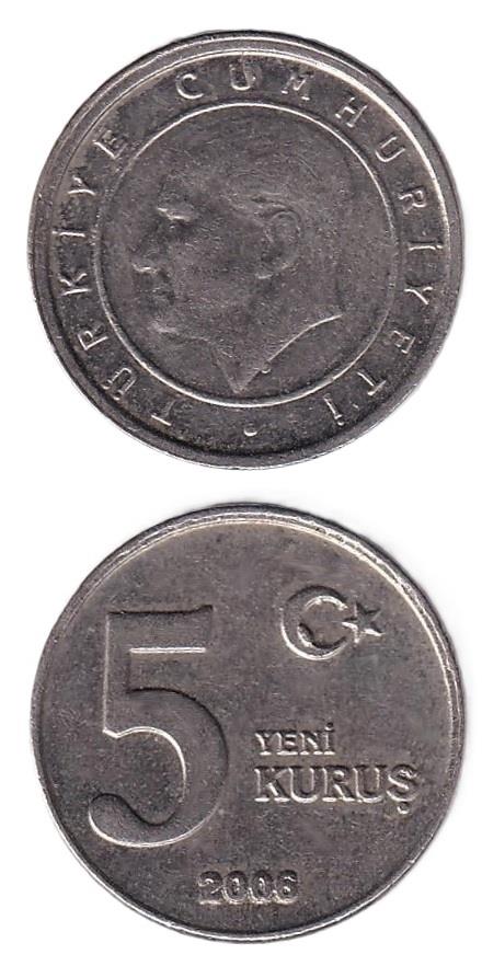 2005 ve Sonrası Dönem Madeni Paraları5 Yeni Kuruş (2006) ÇİL Eski Madeni Para
