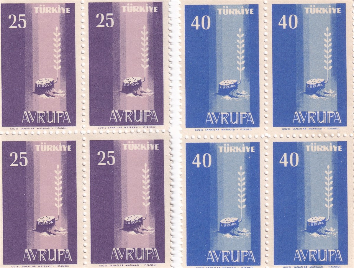 Damgasız Tüm Seri Pul Koleksiyonu1958 Türk Pulu - Avrupa Dörtlü Blok Pul