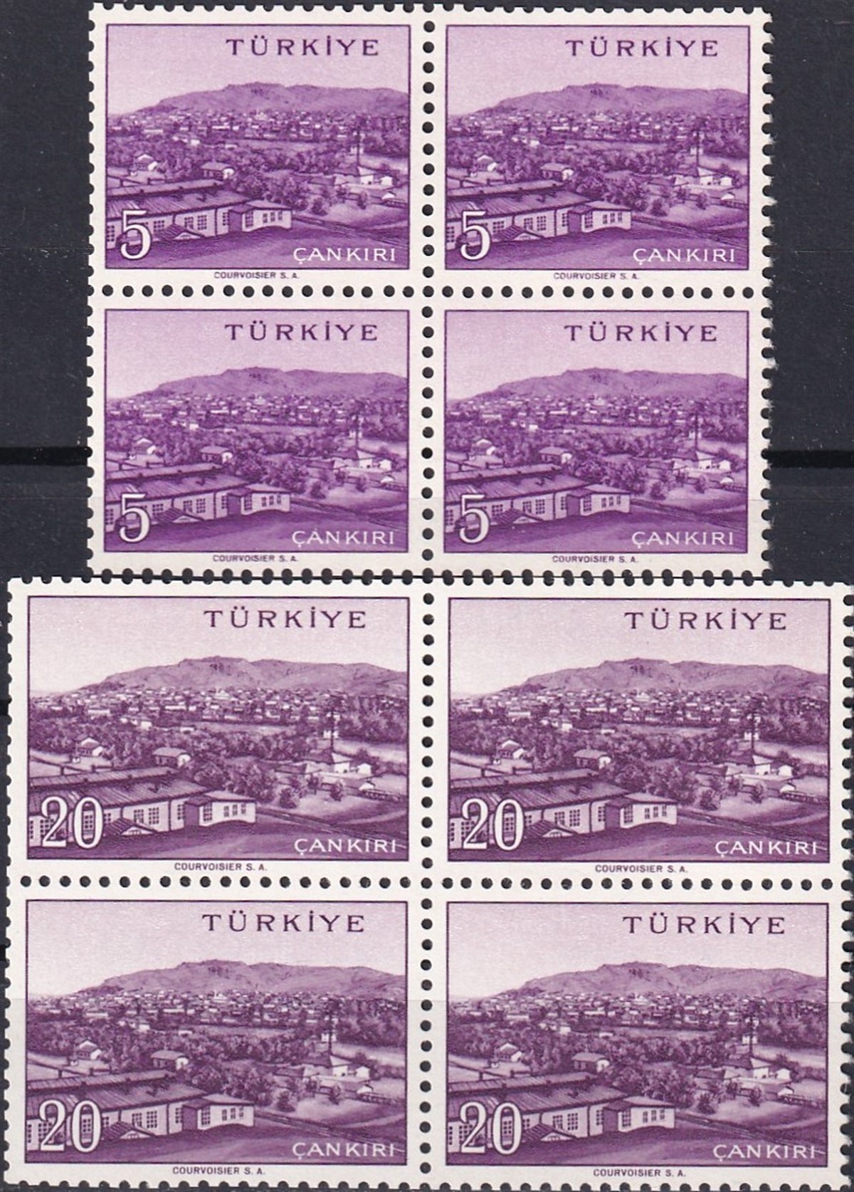 Damgasız Tüm Seri Pul Koleksiyonu1958/1960 Memleket Serisi Şehir Pulu: Çankırı Dörtlü Blok Pul