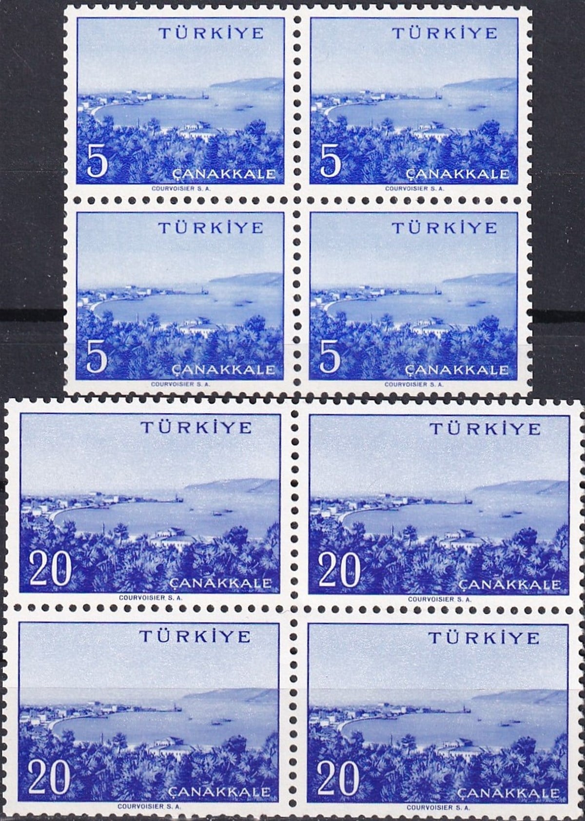 Damgasız Tüm Seri Pul Koleksiyonu1958/1960 Memleket Serisi Şehir Pulu: Çanakkale Dörtlü Blok Pul