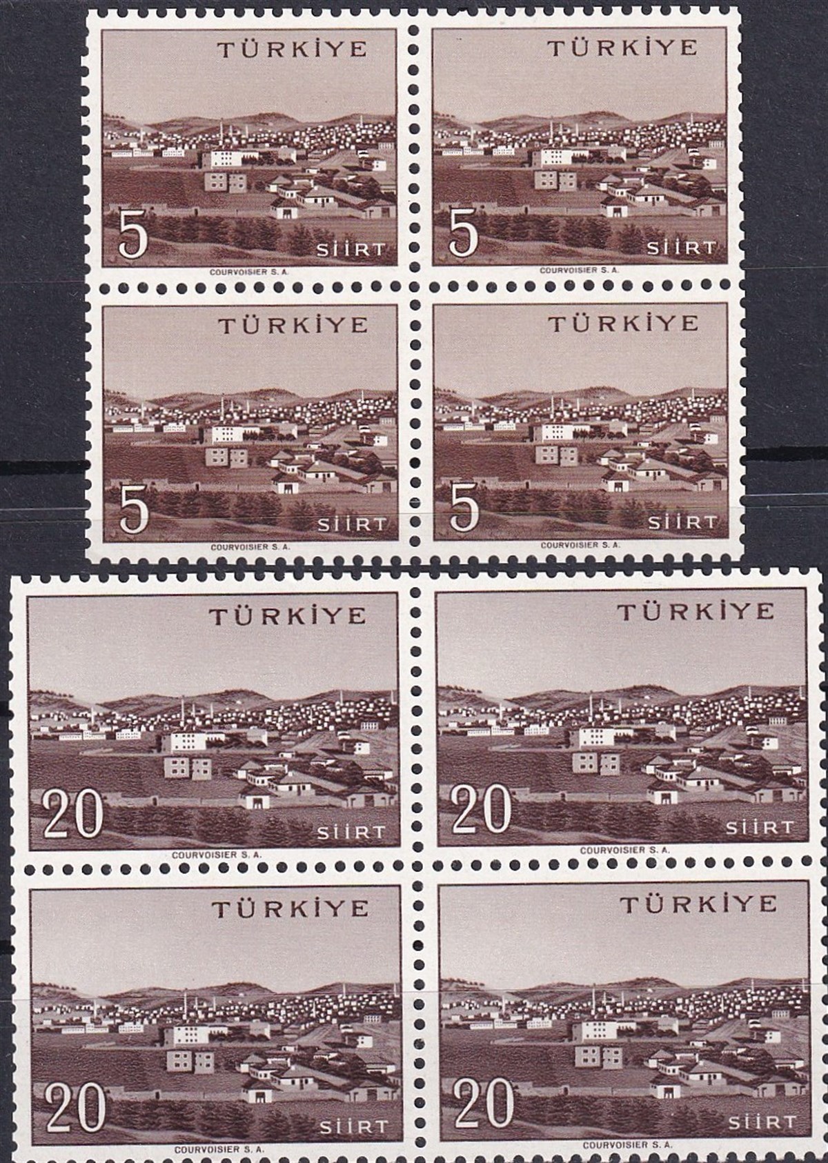 Damgasız Tüm Seri Pul Koleksiyonu1958/1960 Memleket Serisi Şehir Pulu: Siirt Dörtlü Blok Pul