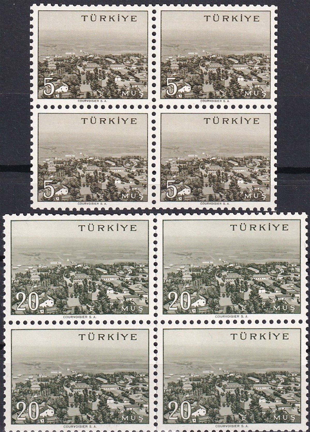 Damgasız Tüm Seri Pul Koleksiyonu1958/1960 Memleket Serisi Şehir Pulu: Muş Dörtlü Blok Pul