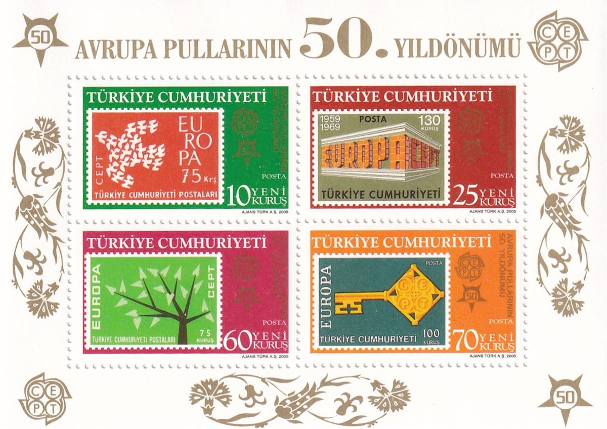 Damgasız Tüm Seri Pul KoleksiyonuAvrupa Pullarının 50. Yılı (2005) - Özel Blok Dantelli Pul