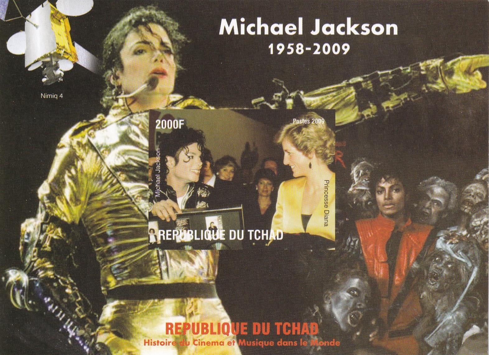 Çad, CTO, 2009 Michael Jackson & Prenses Diana, Dantelsiz Blok Pul