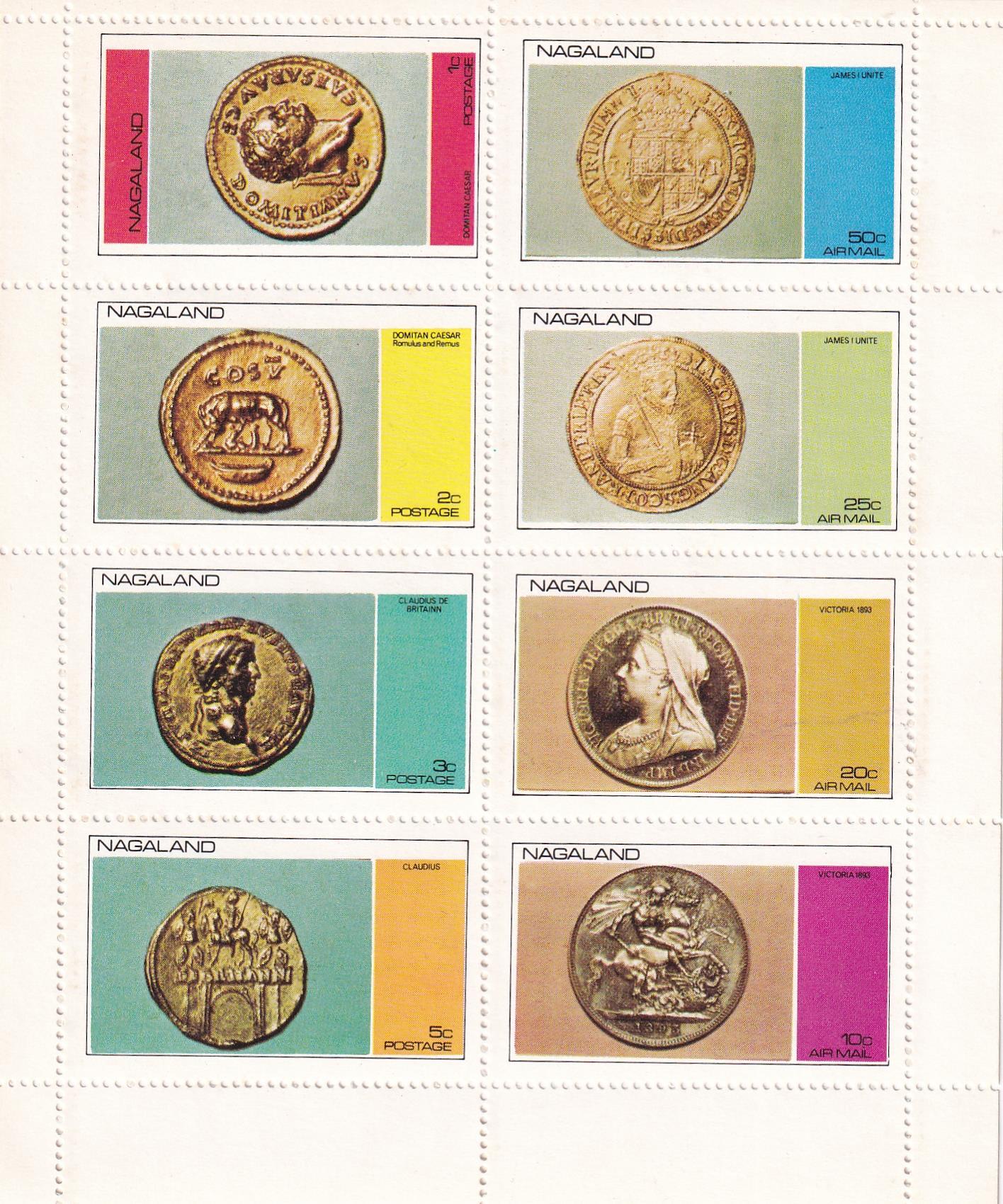 Nagaland Hindistan, CTO, 1973 Madeni Paralar Dantelli Blok Seri Pul