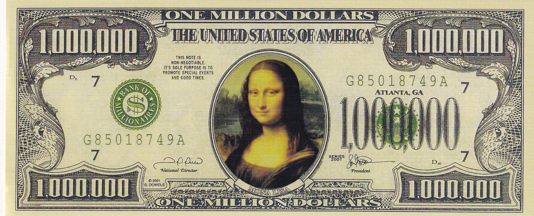 A.B.D. Mona Lisa 1.000.000 USD (Bir Milyon Dolar) Fantezi Para