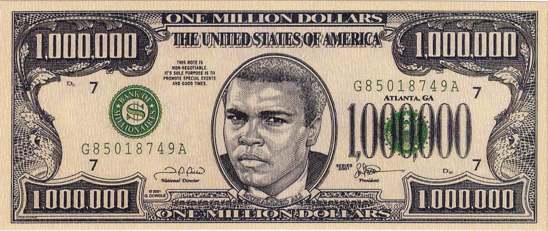Hatıra Kağıt ParalarA.B.D. Muhammed Ali 1.000.000 USD (Bir Milyon Dolar) Fantezi Para