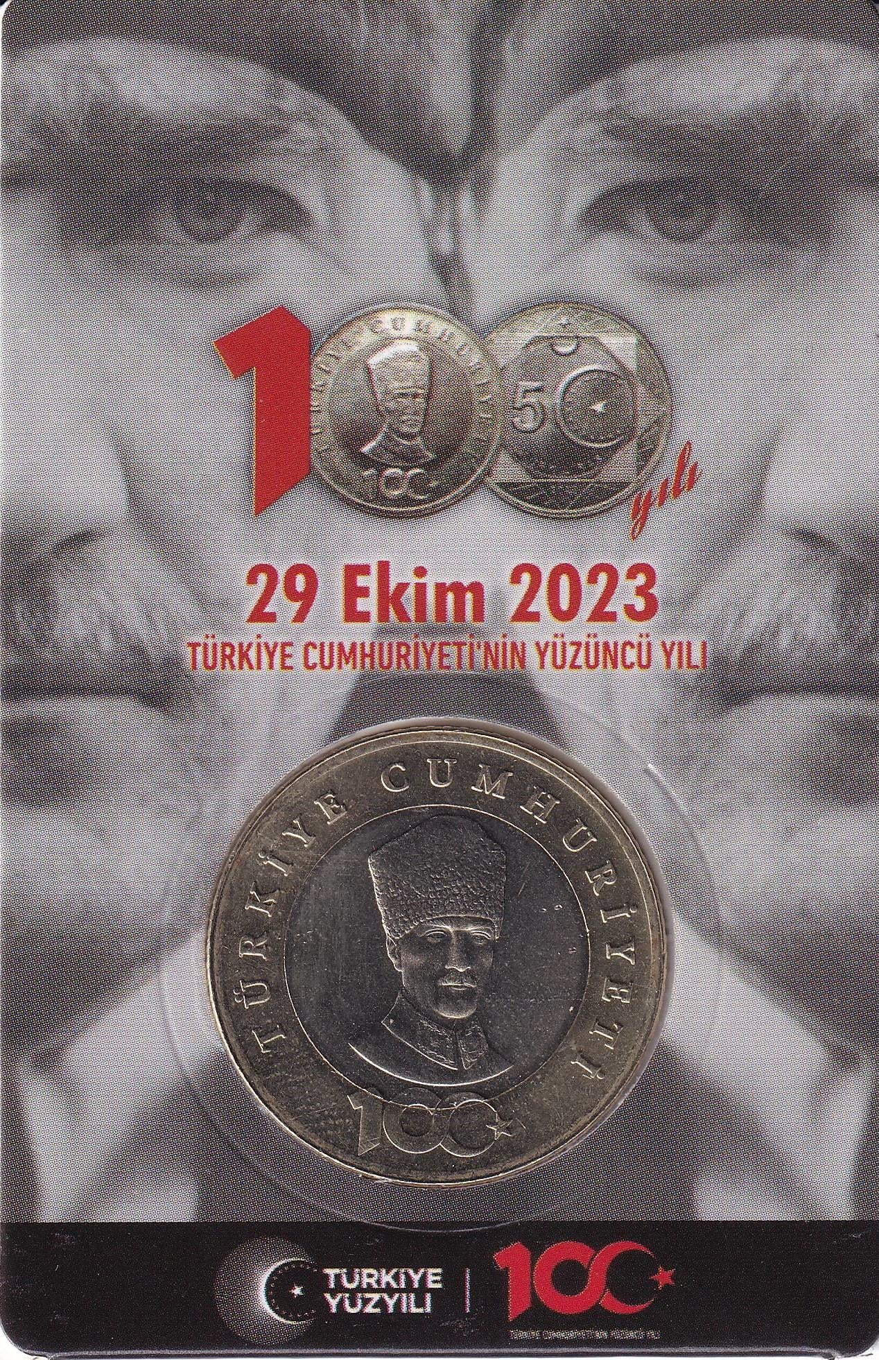 Madeni Hatıra Paralar2023 Cumhuriyet'in 100.Yılı Tedavül Hatıra 5 Lira Özel Kiti ve Zarfı İle