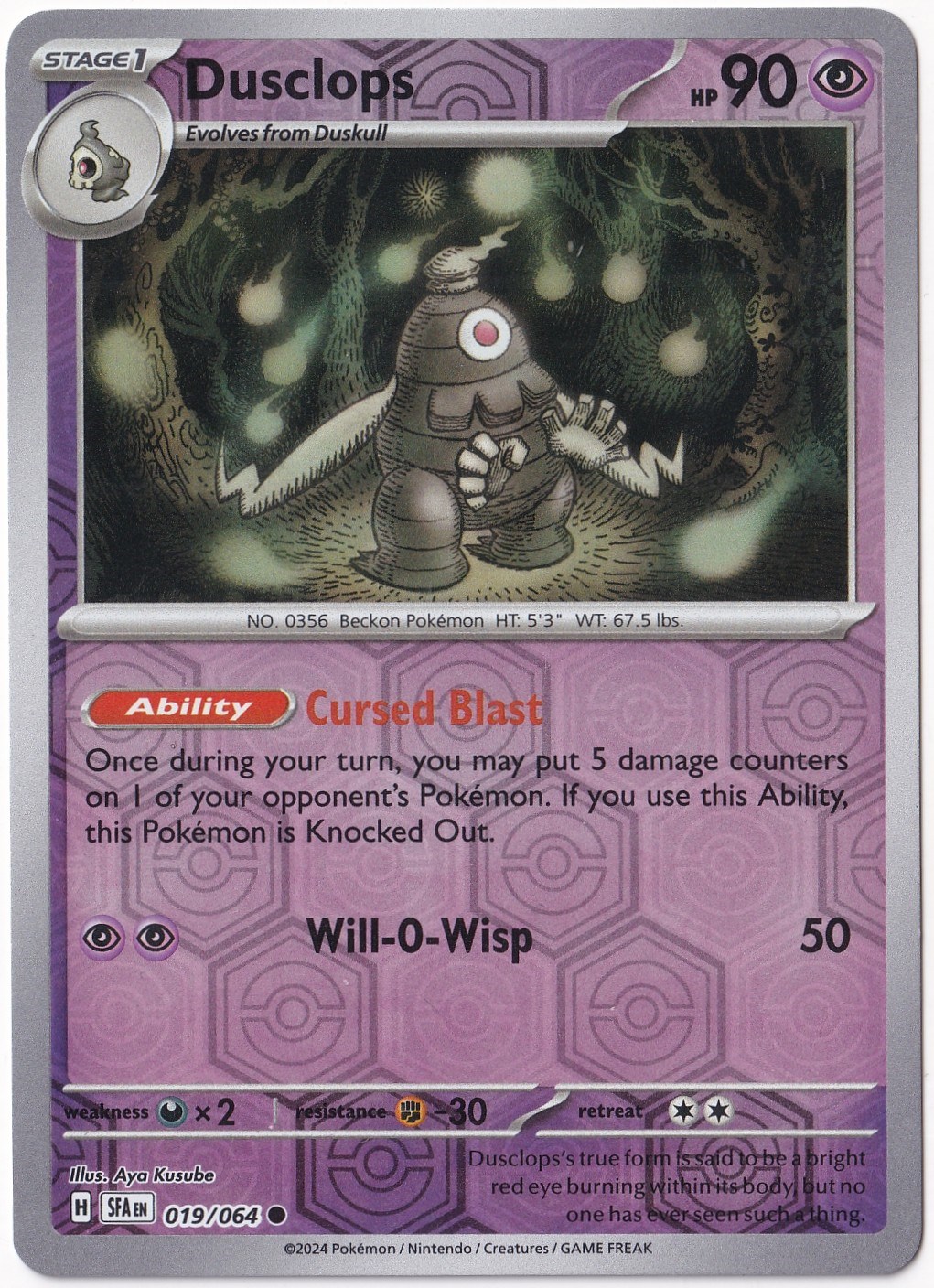 Shrouded FableDusclops [Reverse Holo] #19 Pokemon Shrouded Fable Pokemon Oyun Kartı