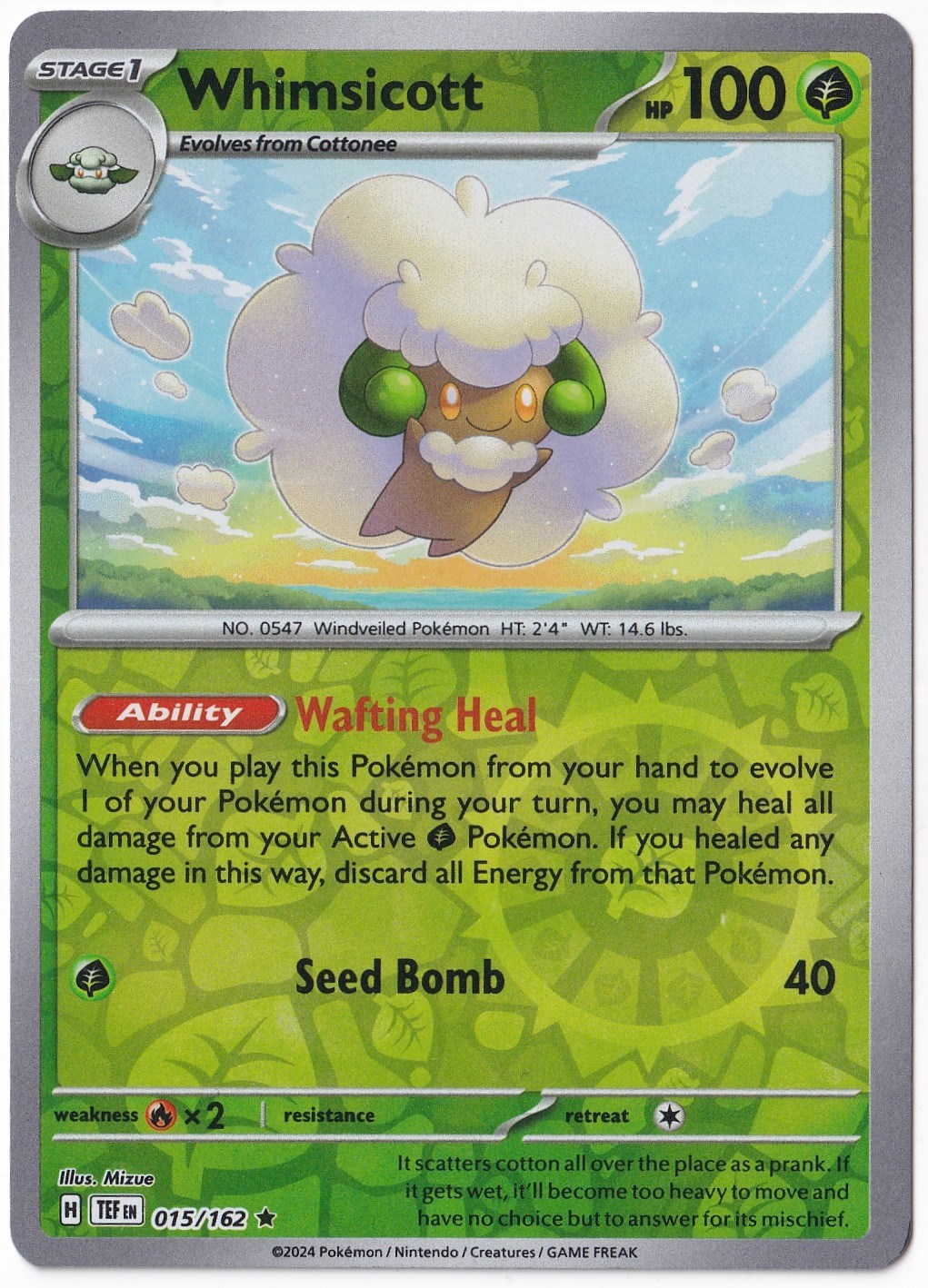 Temporal ForcesWhimsicott [Reverse Holo] 015/162 - Temporal Forces - Pokemon Kartı (Mint)