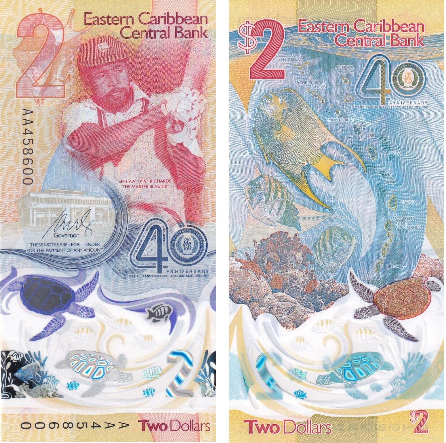 Karayipler, 2 Dolar (2023) ÇİL Eski Polimer Para