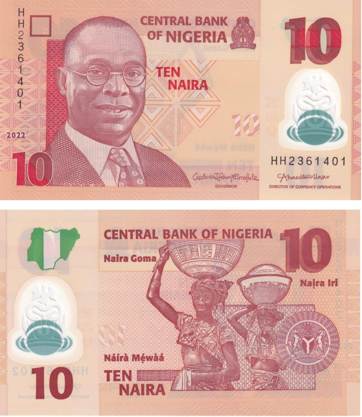 Nijerya, 10 Naira (2022) ÇİL Eski Yabancı Polimer Para
