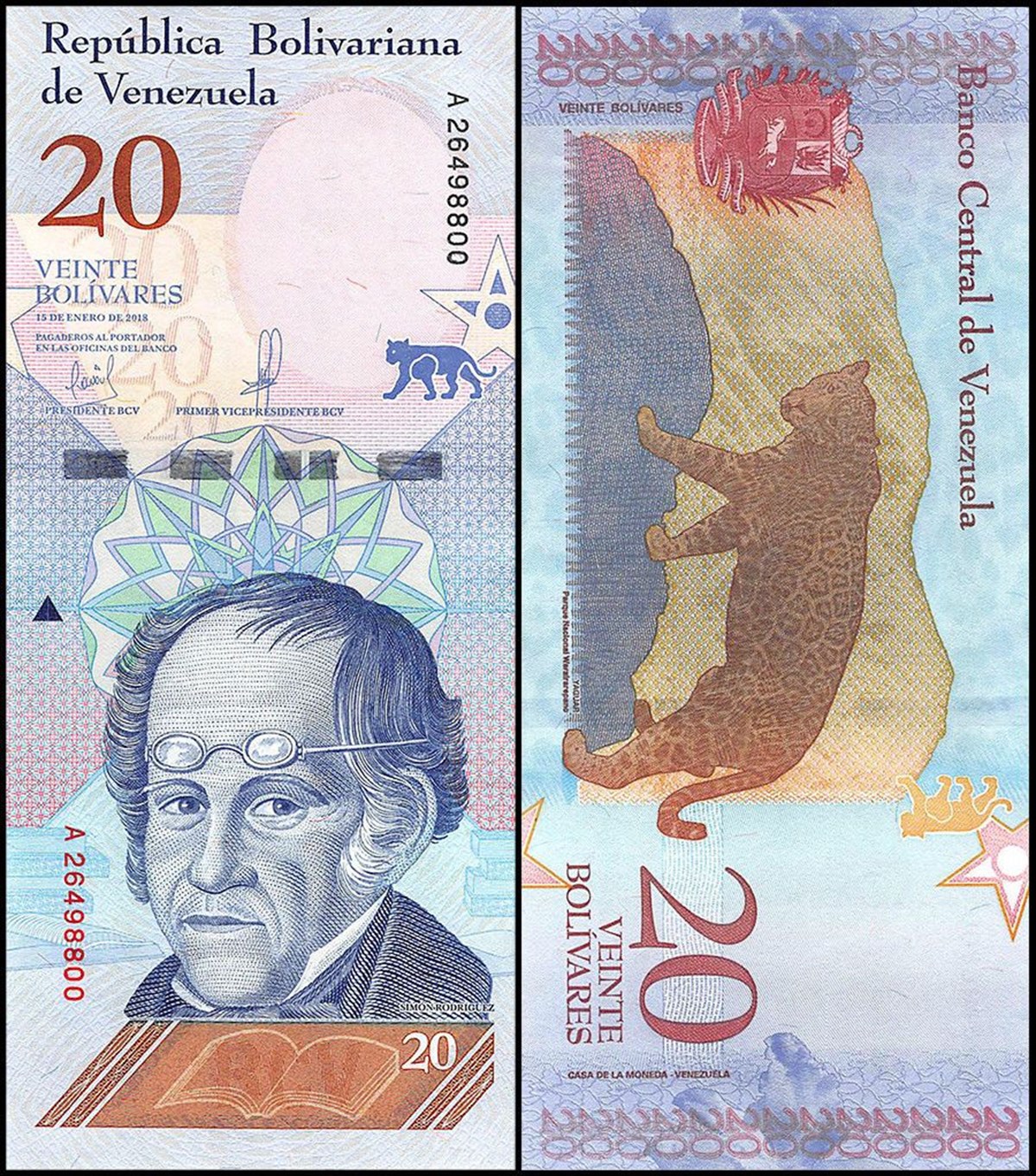 Yabancı Devletlerin Kağıt ParalarıVenezuela, 20 Bolivar (2018) ÇİL Eski Yabancı Kağıt Para