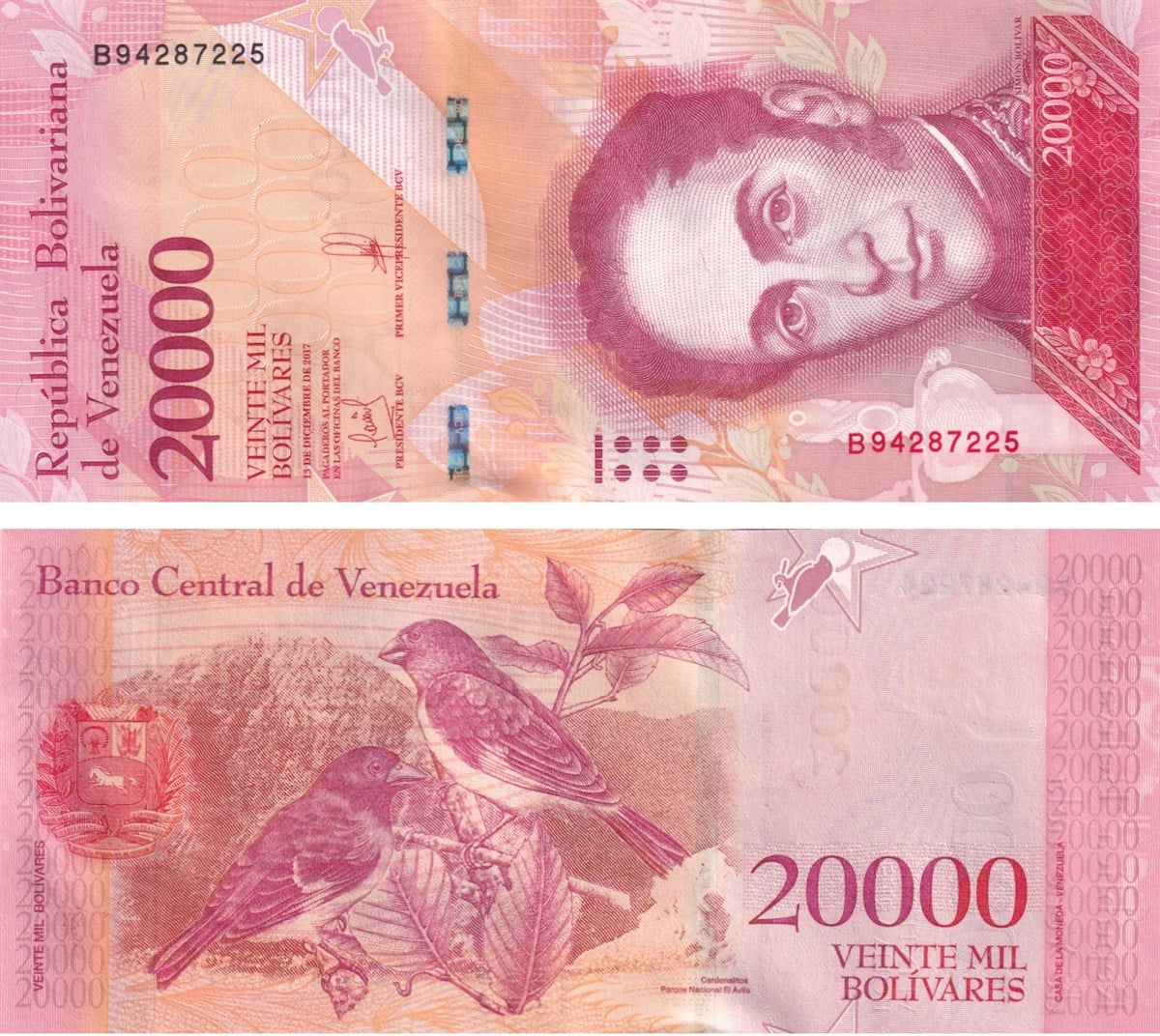 Yabancı Devletlerin Kağıt ParalarıVenezuela, 20.000 Bolivar (2017) P#99 ÇİL Eski Yabancı Kağıt Para