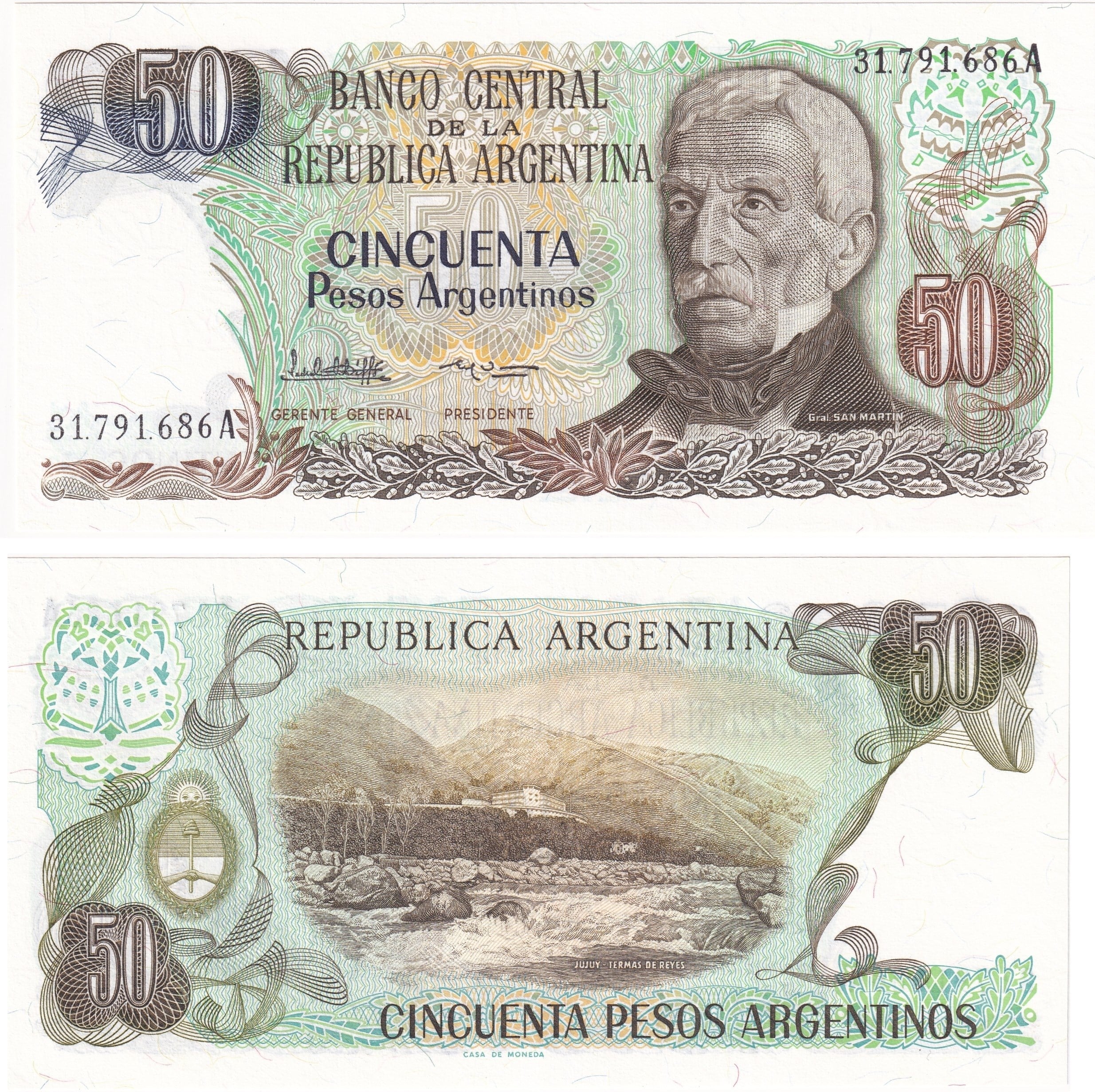 Yabancı Kağıt ParalarArjantin, 50 Peso (1983-85) ÇİL Eski Yabancı Kağıt Para