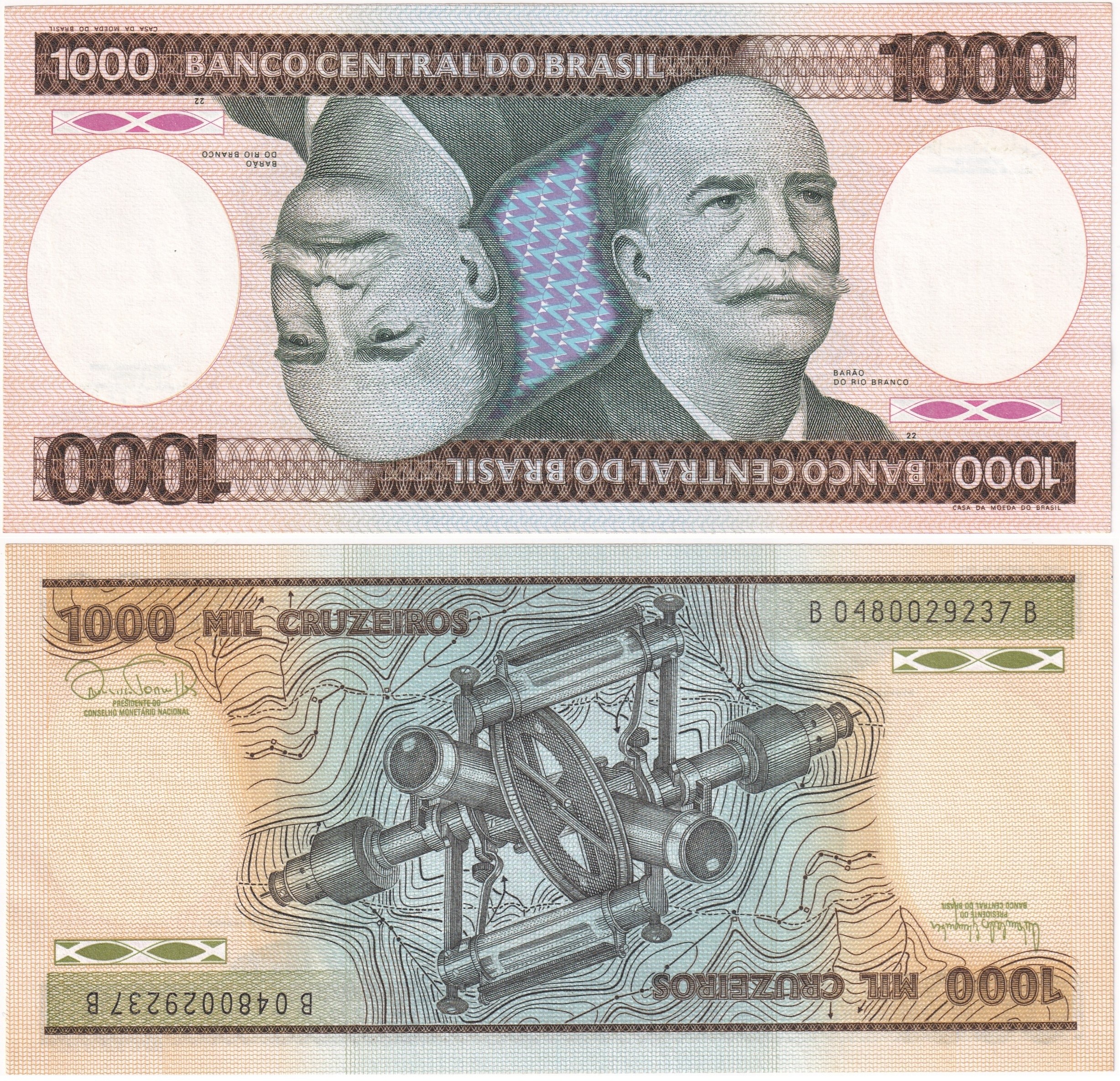 Yabancı Kağıt ParalarBrezilya, 1.000 Kruzeiro (1986) P#201 ÇİL Eski Yabancı Kağıt Para