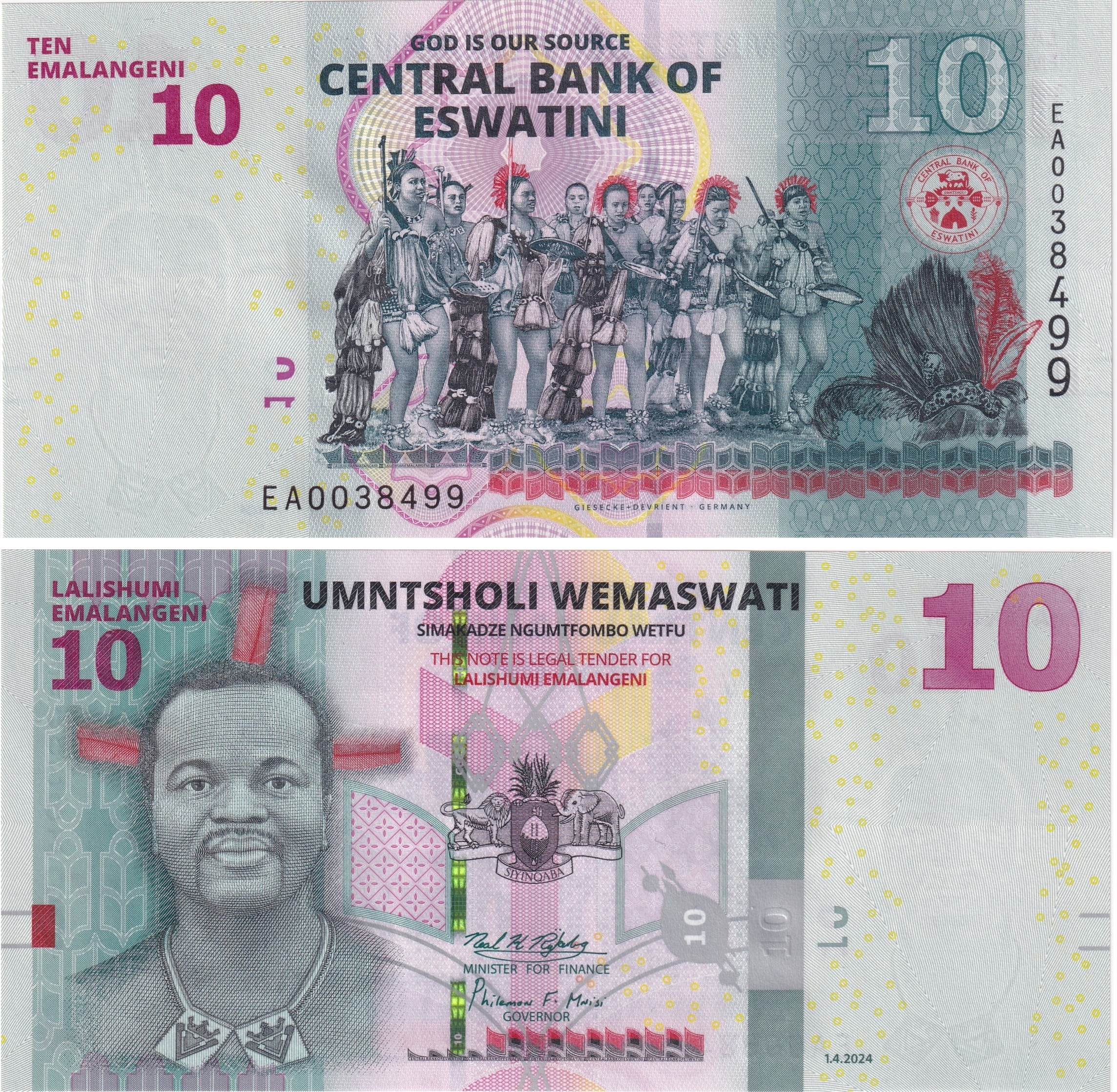 Yabancı Kağıt ParalarEsvati̇ni̇ (Swaziland) 10 Emalangeni (2024) ÇİL Eski Yabancı Kağıt Para