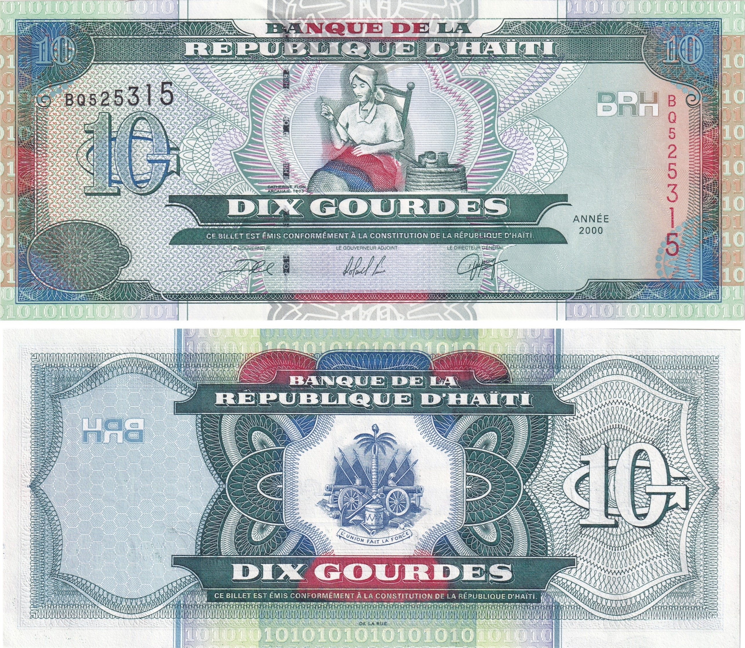 Yabancı Kağıt ParalarHaiti, 10 Gourdes (2000) P#265a ÇİL Eski Yabancı Kağıt Para