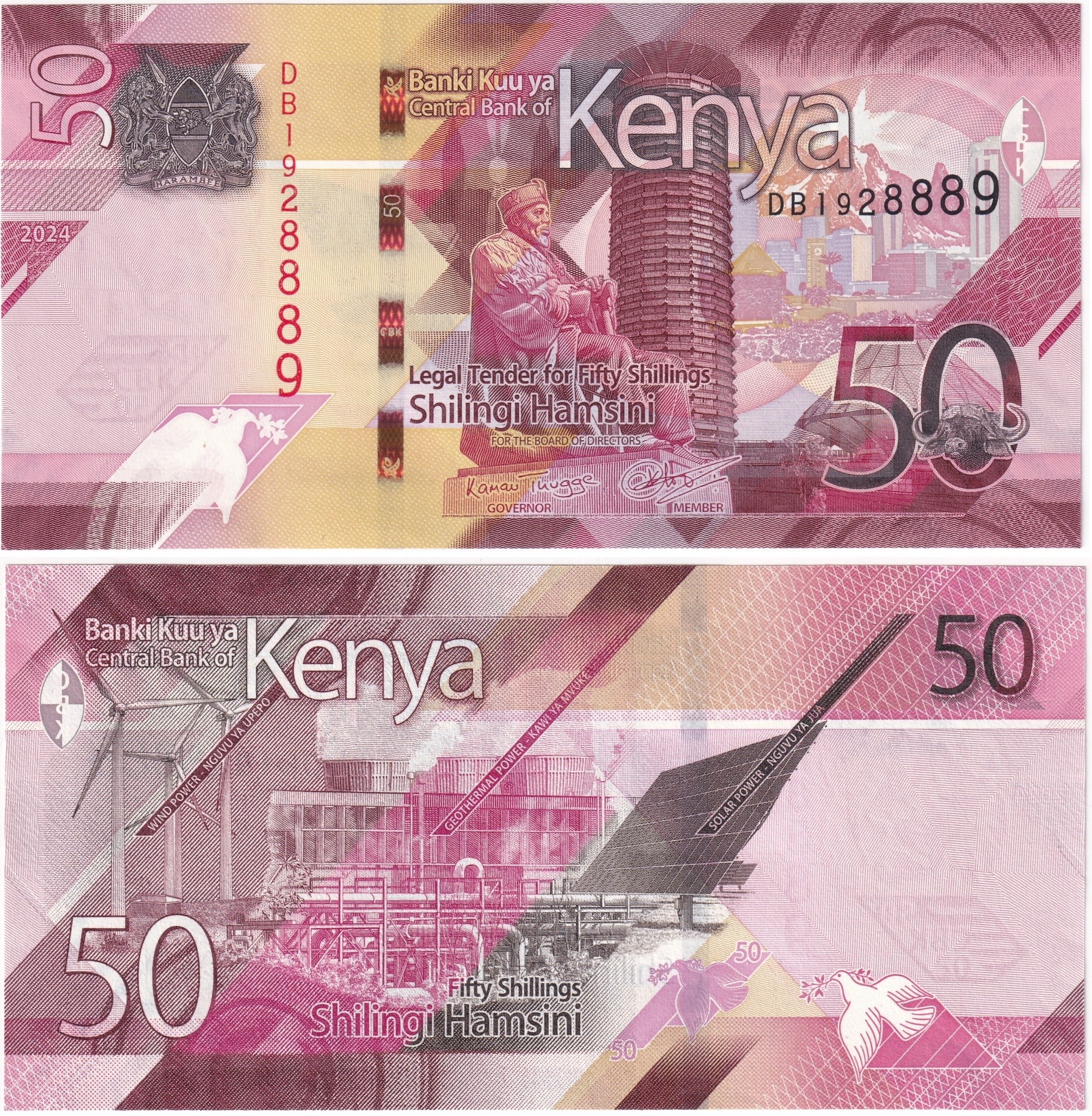 Yabancı Kağıt ParalarKenya, 50 Şilin (2024) ÇİL Eski Yabancı Kağıt Para