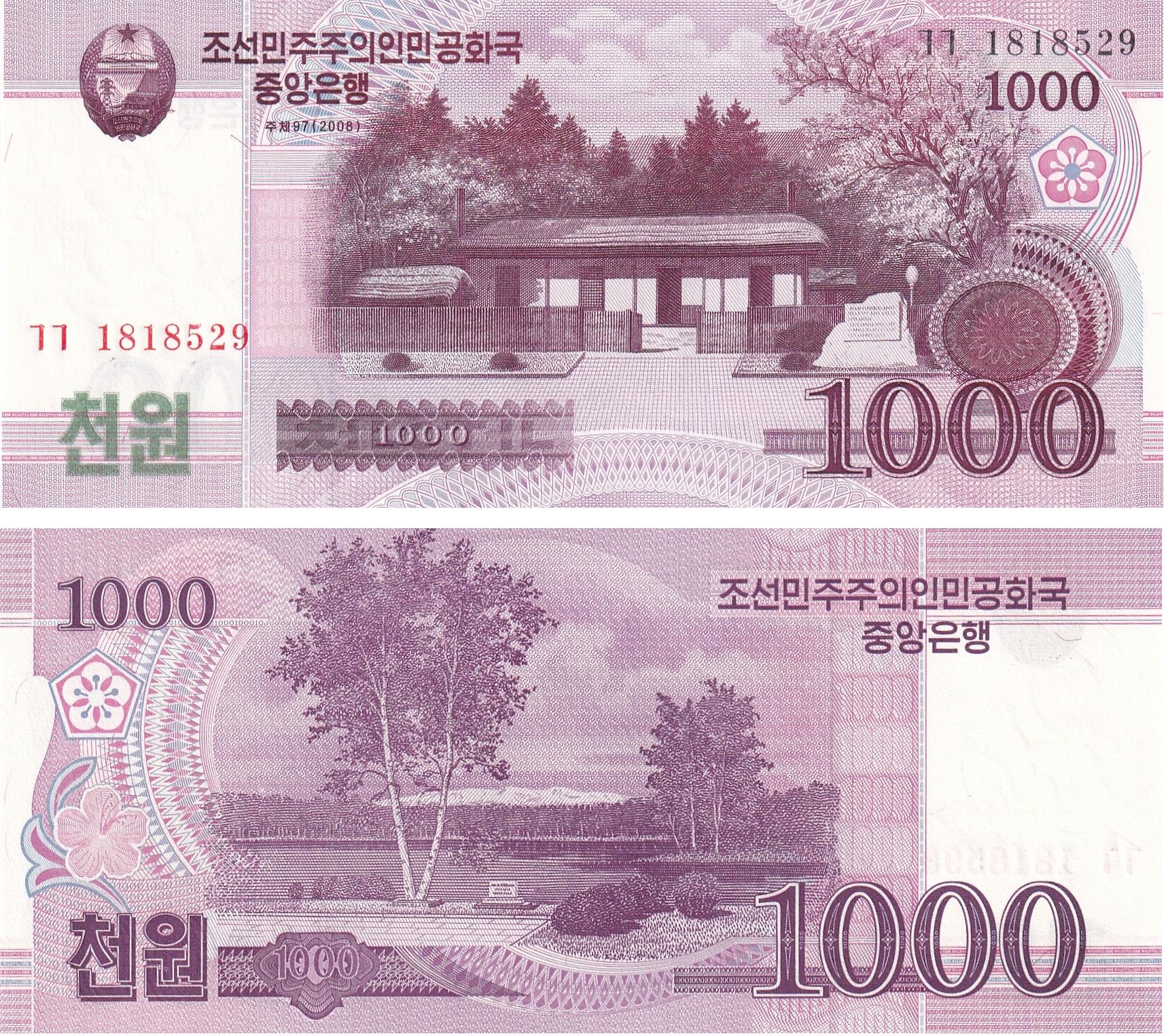 Yabancı Kağıt ParalarKuzey Kore, 1.000 Won (2008) ÇİL