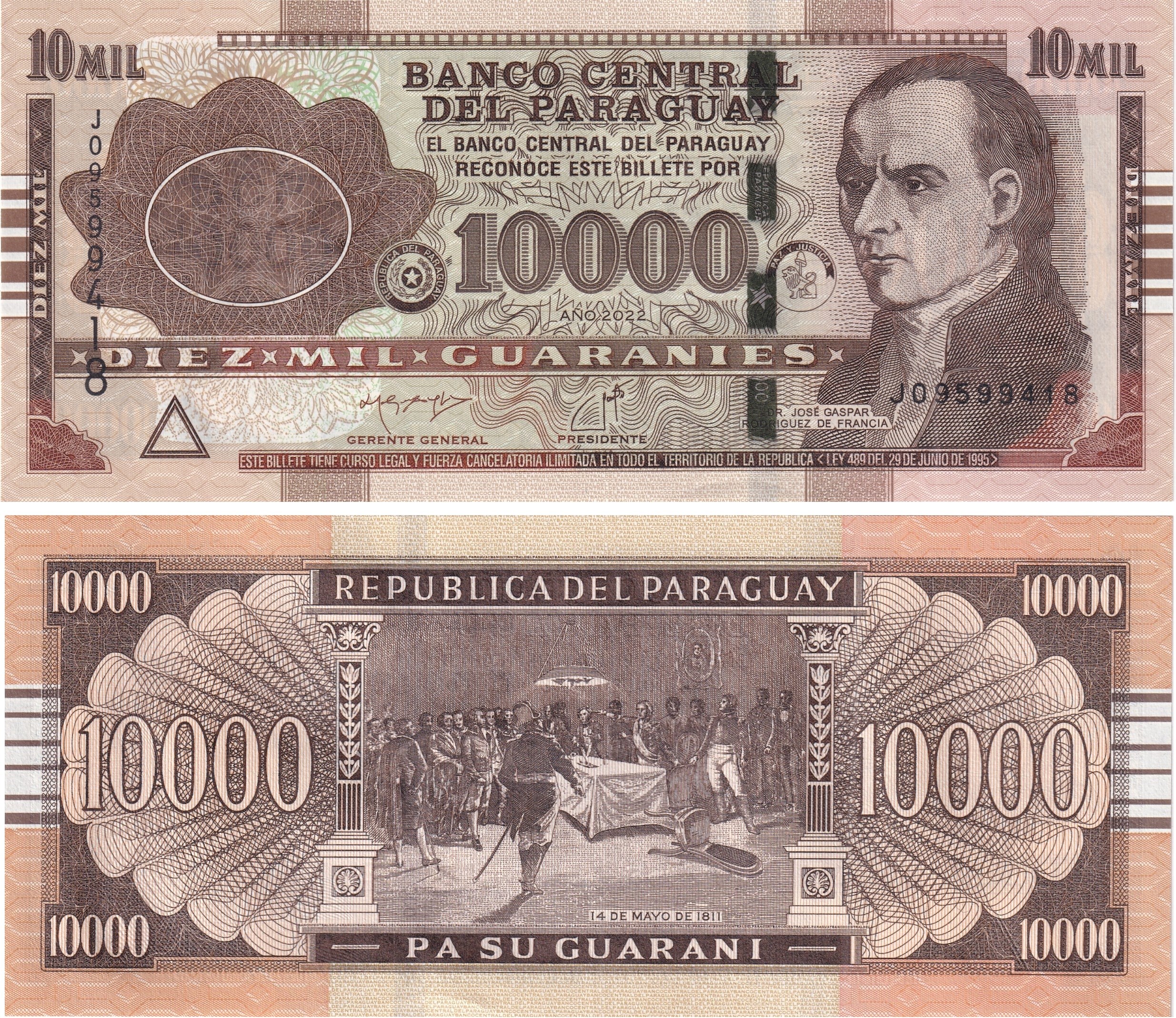 Yabancı Kağıt ParalarParaguay, 10.000 Guaranies (2022) ÇİL Eski Yabancı Polimer Para