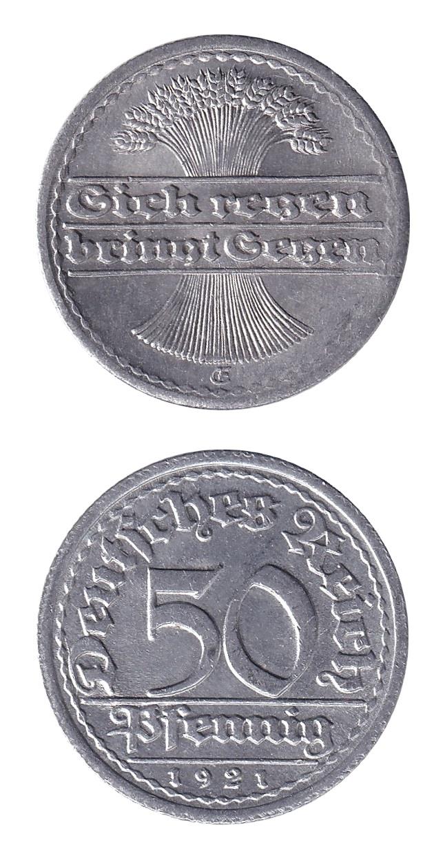 Yabancı Madeni Paralar Almanya, Weimar Cumhuriyeti, 50 Pfennig 1920-22 ÇİL Eski Yabancı Madeni Para