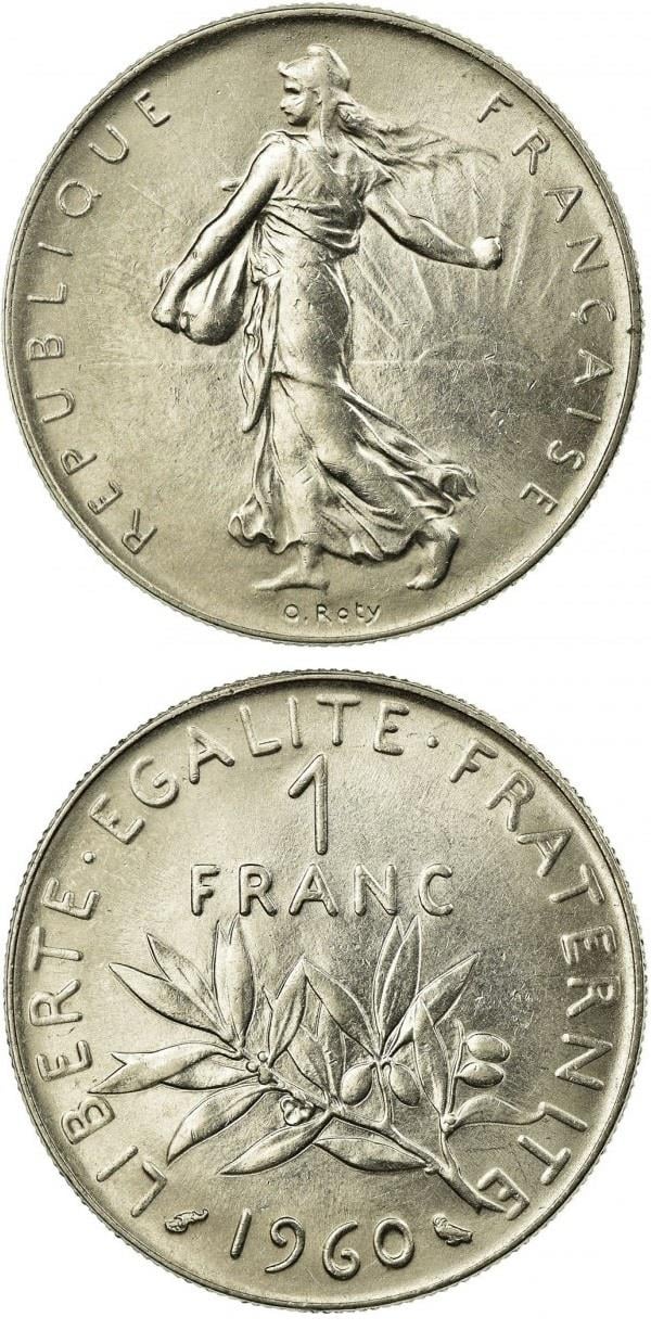 Yabancı Madeni ParalarFransa, 1 Frank 1960-2001, ÇT/ÇÇT Eski Madeni Para