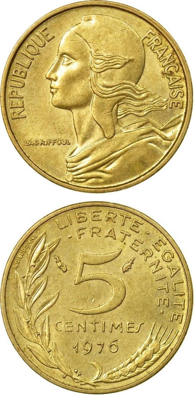 Yabancı Madeni ParalarFransa, 5 Centim 1966-2001, ÇÇT Eski Madeni Para