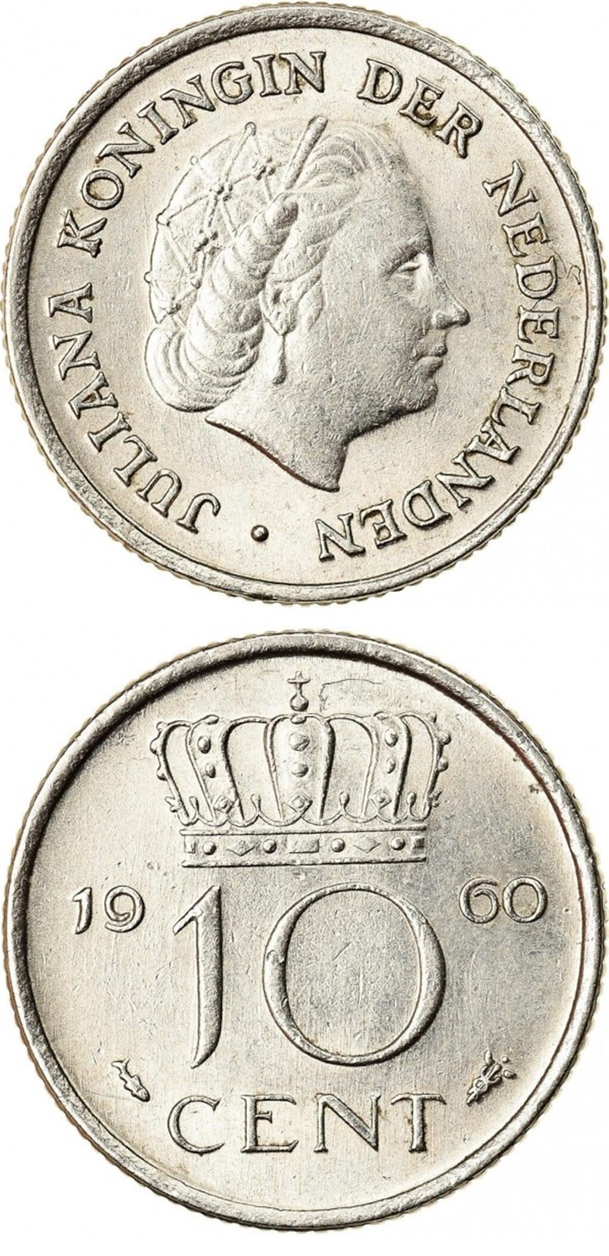 Yabancı Madeni ParalarHollanda, 10 Cent 1950-1980 ÇİL Eski Yabancı Madeni Para