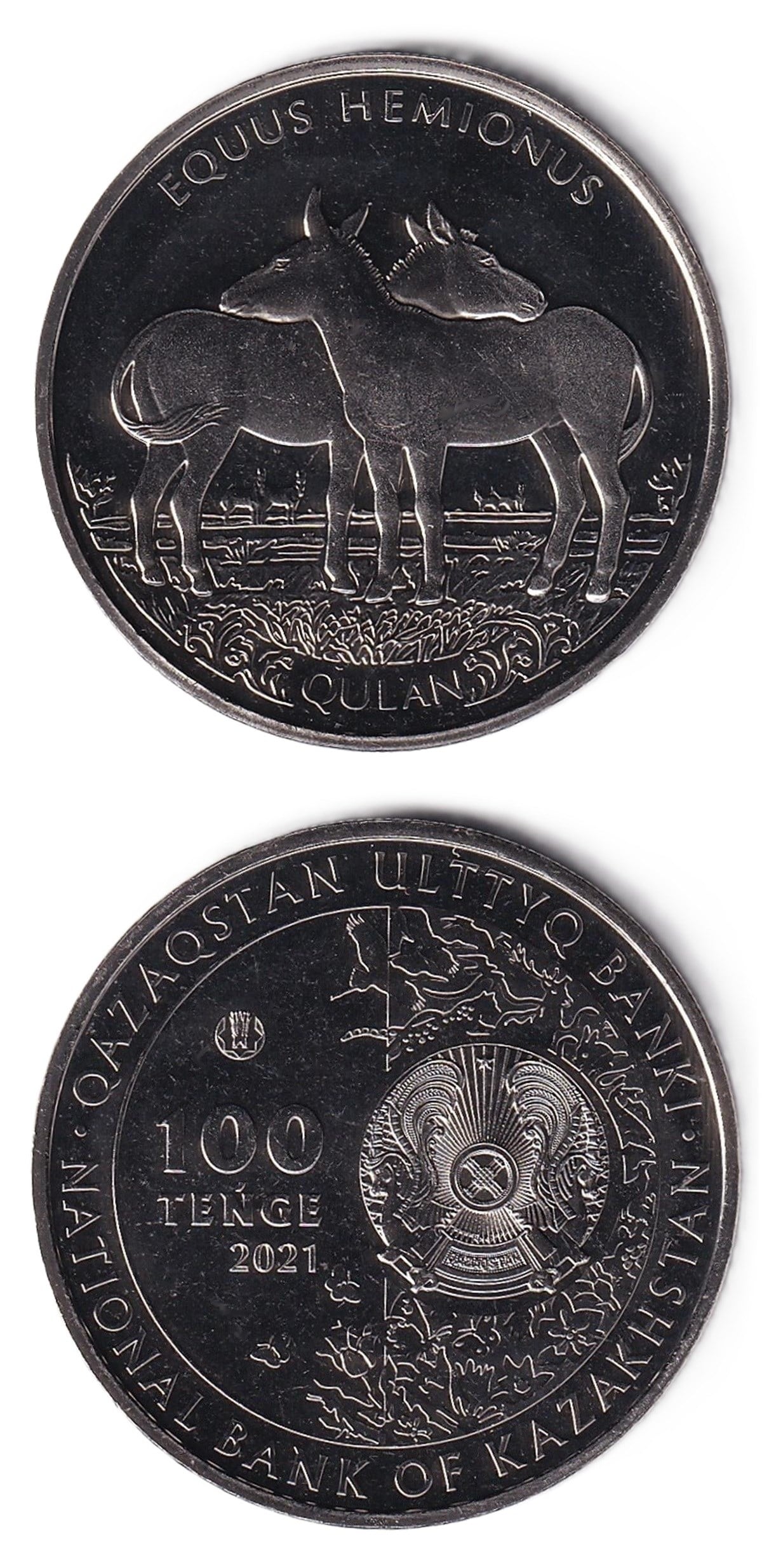 Yabancı Madeni ParalarKazakistan, 100 Tenge 2021 Asya Yaban Eşeği Hatıra, ÇİL